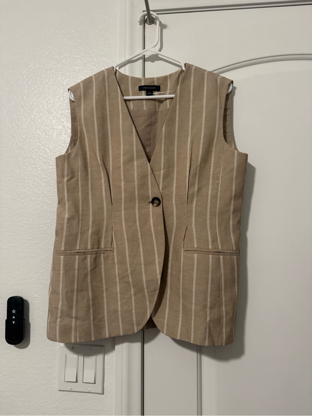 Ann Taylor Tan and White Pinstripe Sleeveless Blazer Vest